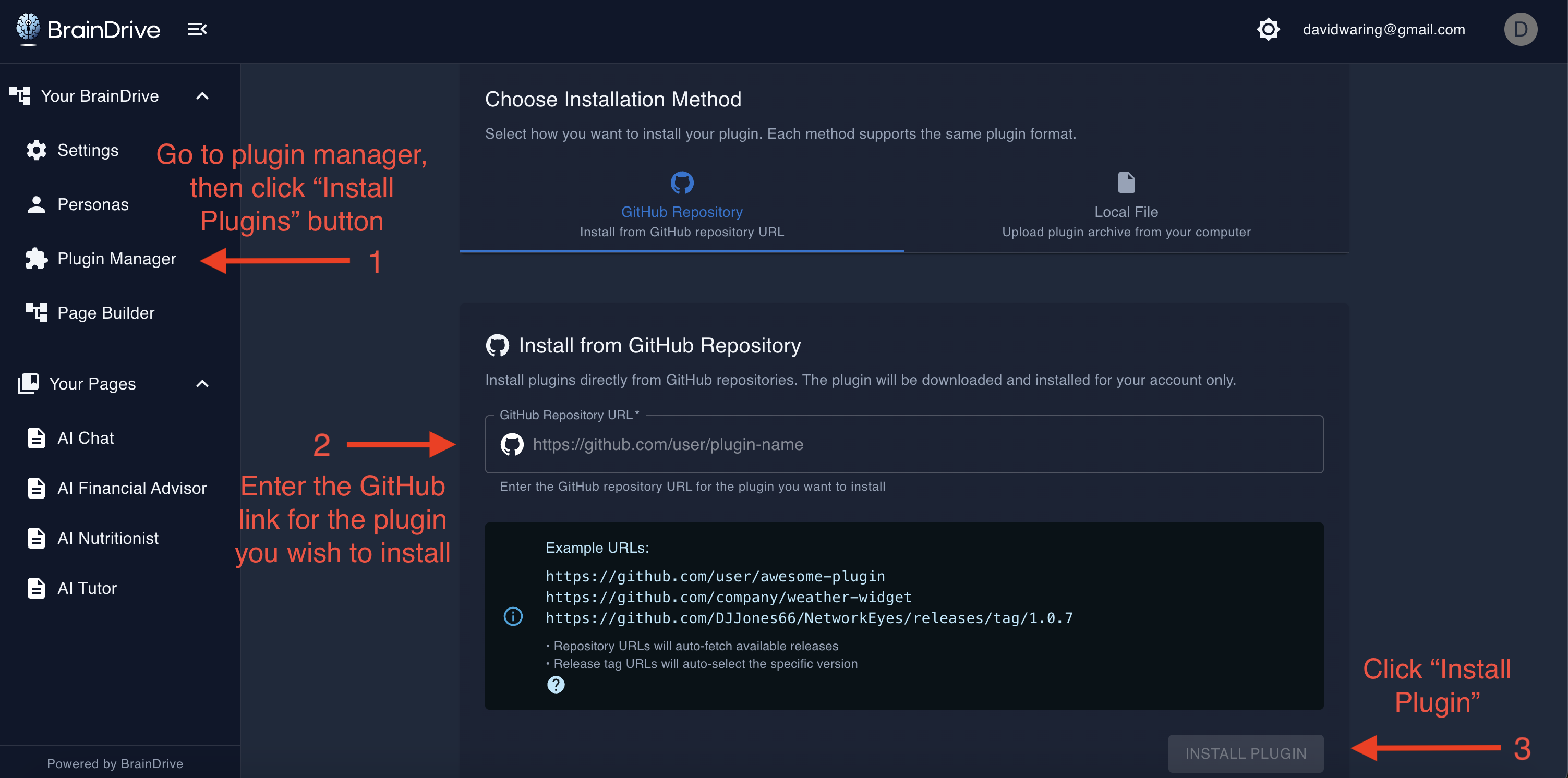 installing a plugin in BrainDrive
