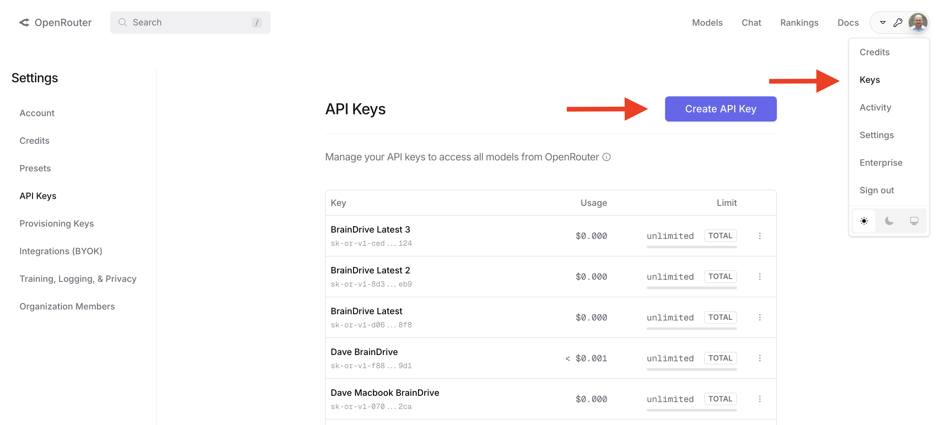 OpenRouter API key generation