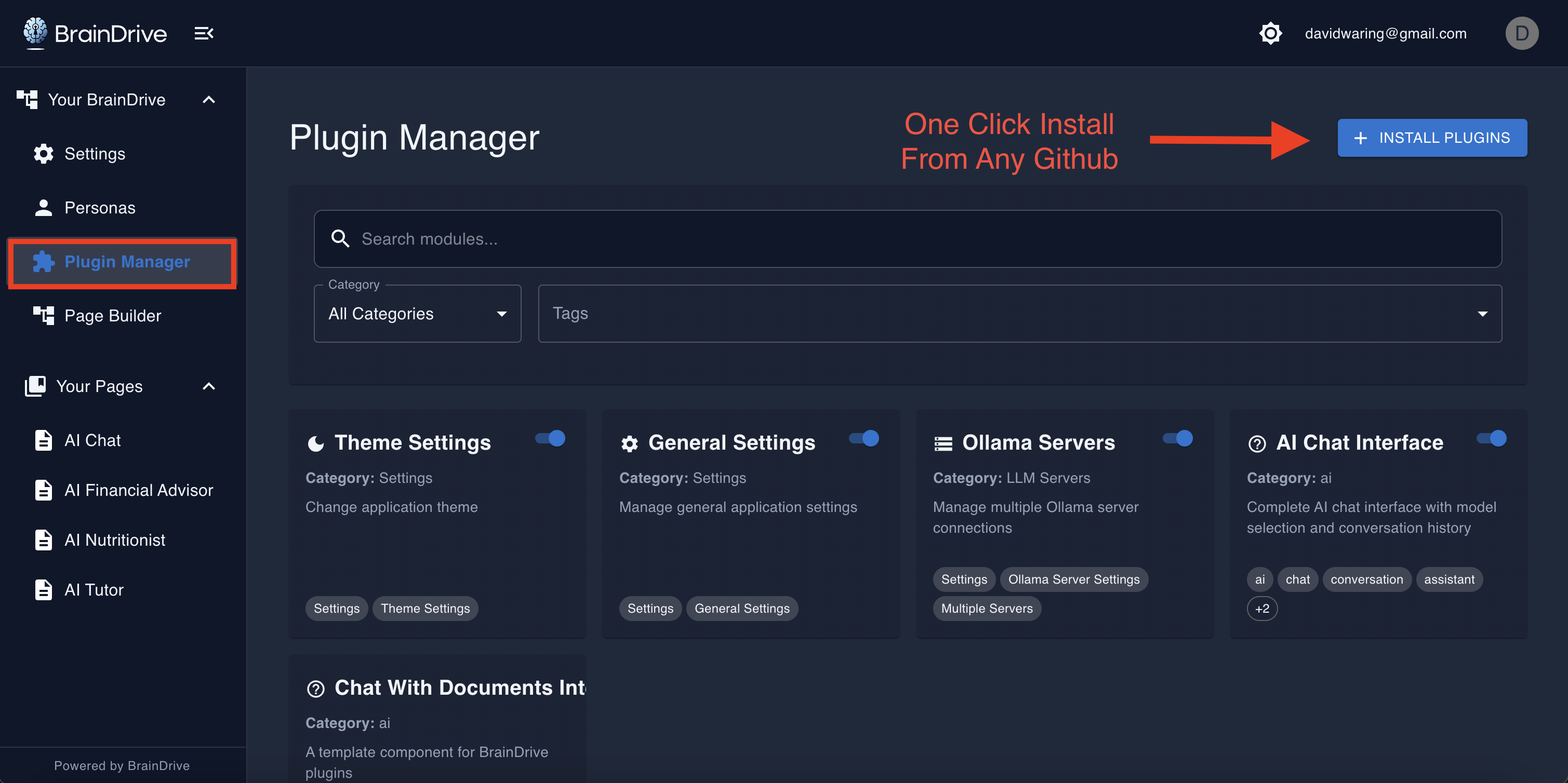 BrainDrive Plugin Manager Screenshot