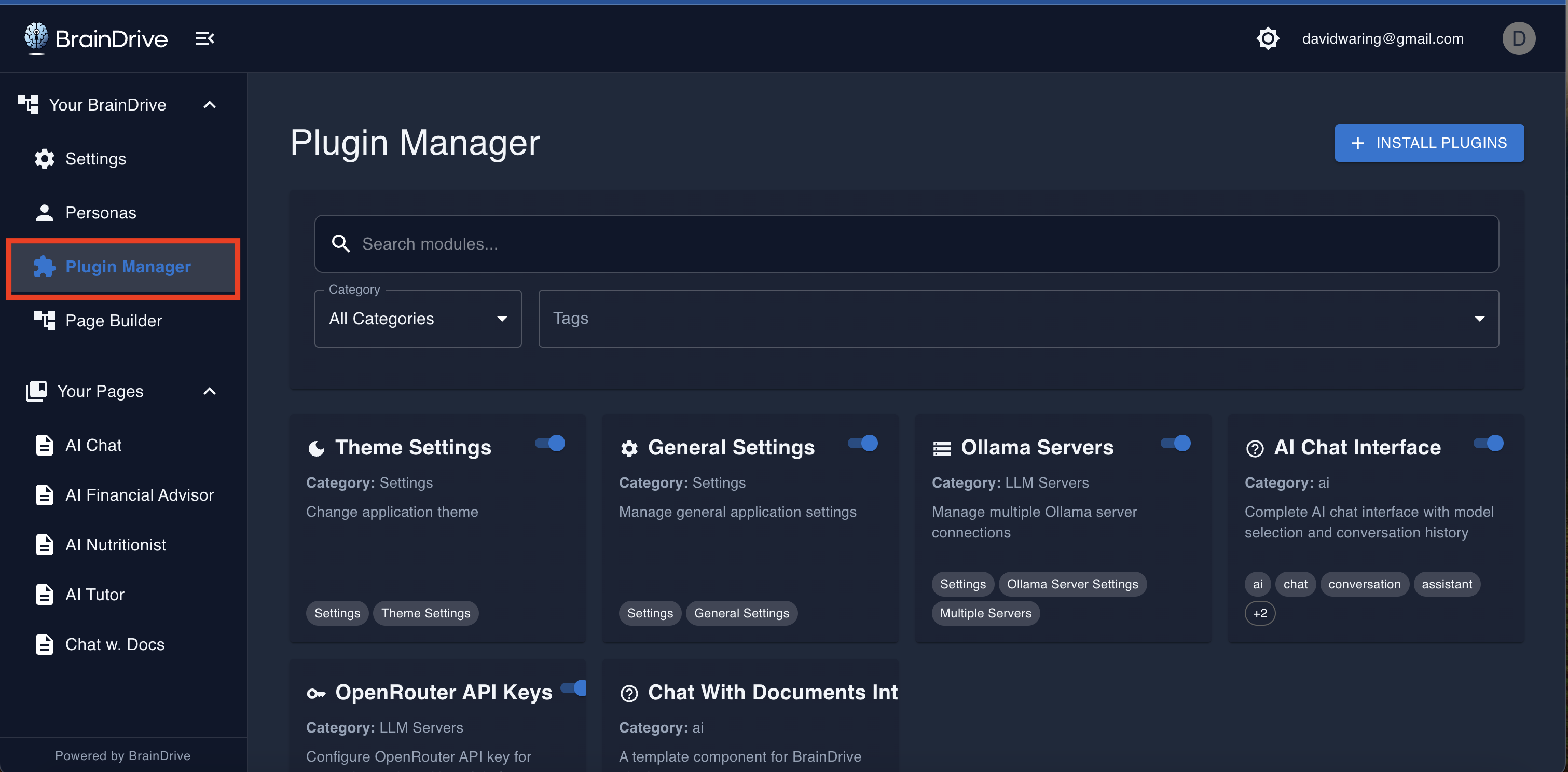 plugin manager sidebar highlight